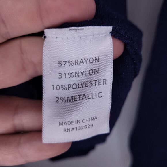 Lovers + Friends Sweater XS Navy Turtleneck Chevron Metallic NWT - Picture 10 of 11